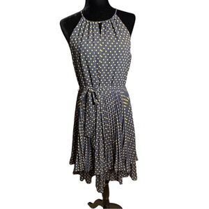 🔴Ann Taylor Orange Grey Polka Dot Tiered Sleeveless Halter Style Dress 8